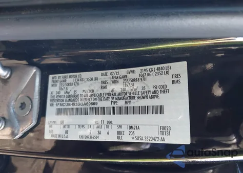 2013 Ford Escape Sel z USA, uszkodzony, nr VIN 1FMCU9H93DUA69669